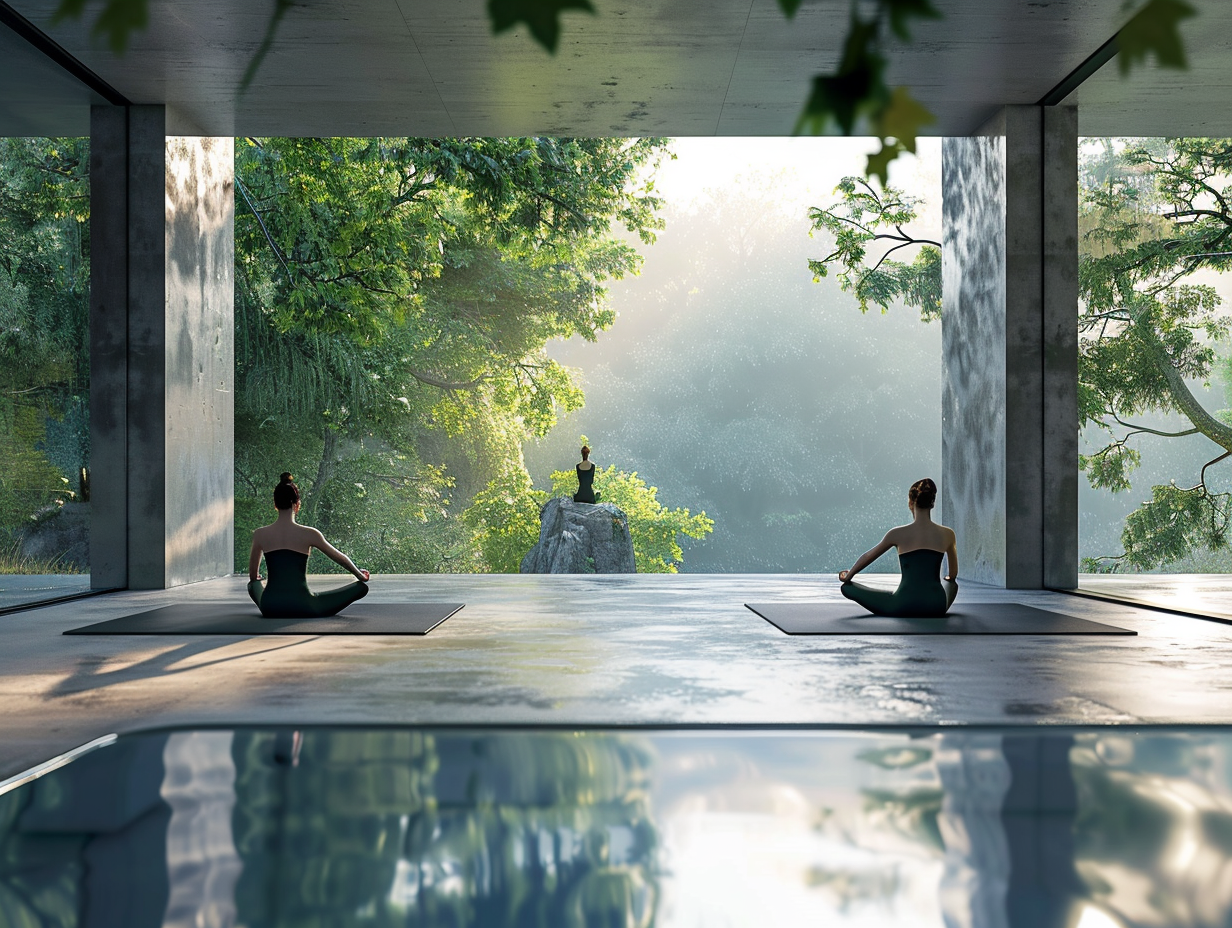 Жінка різного віку практикує йогу на природі