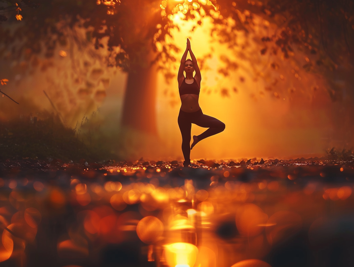 Група різного віку займається йогою разом